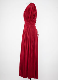 Robe longue plissée sans manches ceinturée - Rouge