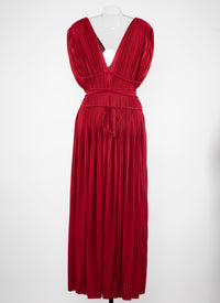 Robe longue plissée sans manches ceinturée - Rouge