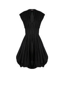 Robe courte évasée ceinturée à mancherons - Noir