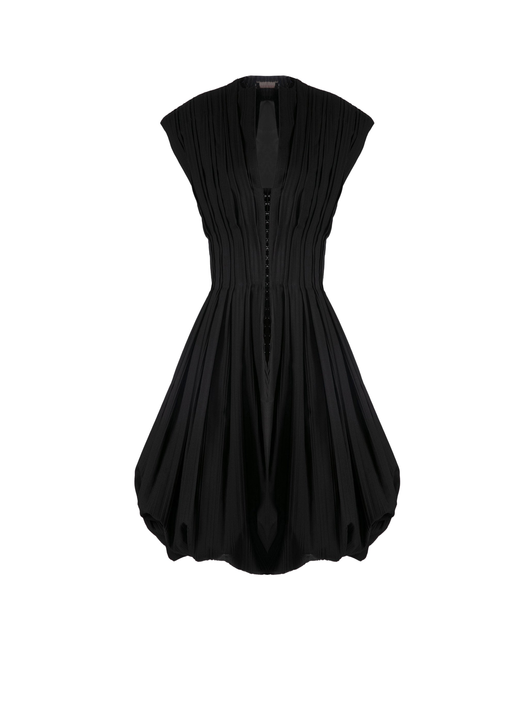 Robe courte évasée ceinturée à mancherons - Noir