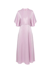 Robe longue satinée à manches courtes - Parme