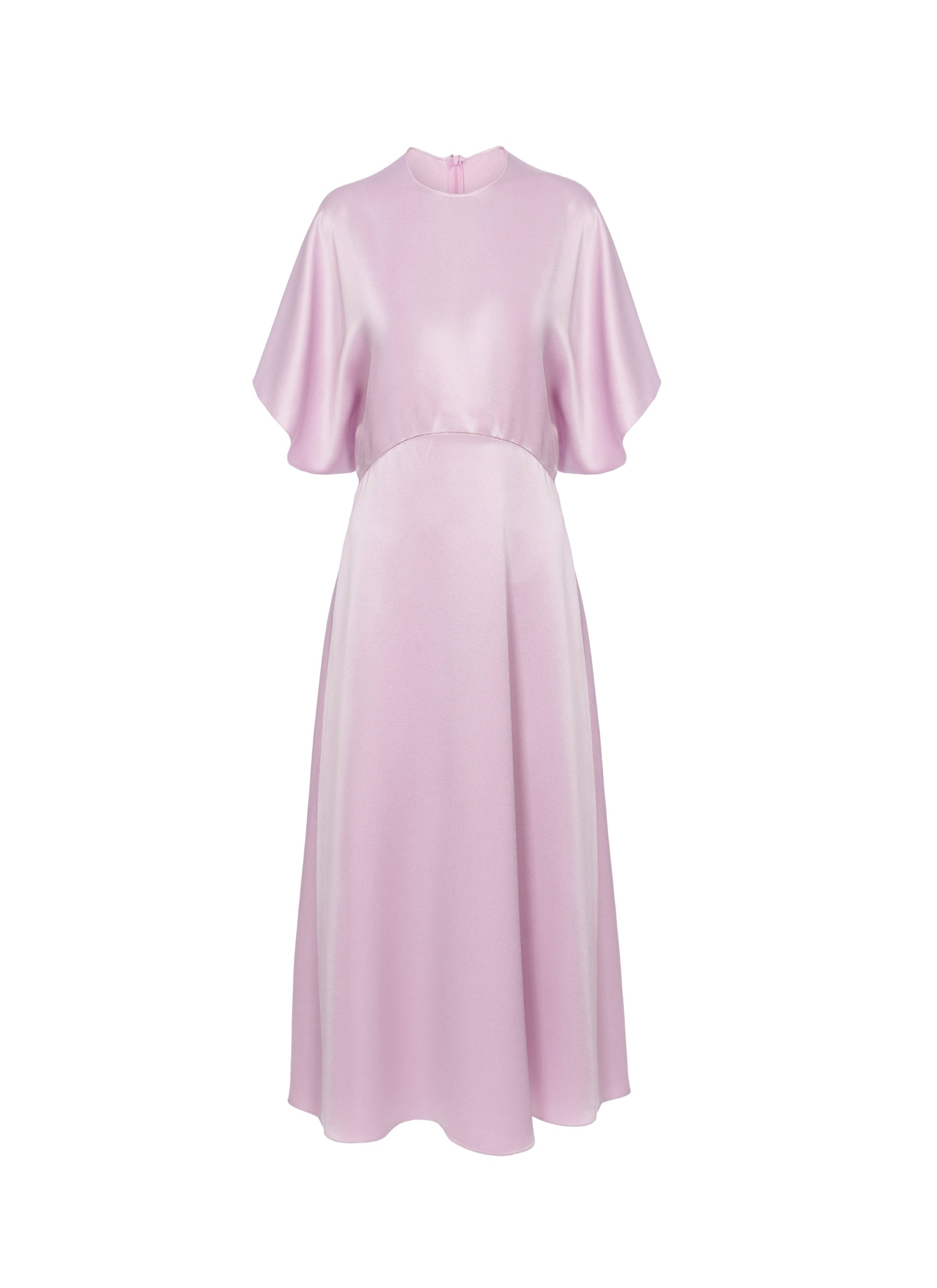 Robe longue satinée à manches courtes - Parme