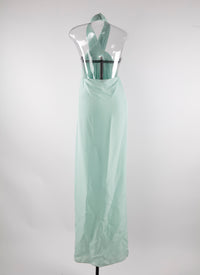 Robe longue dos nu en soie sans manches - Vert Amande