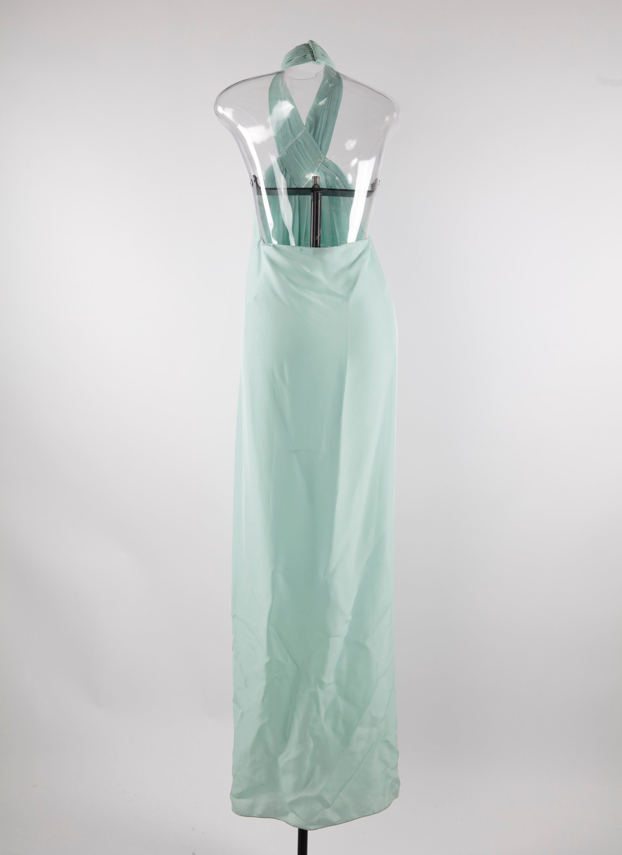 Robe longue dos nu en soie sans manches - Vert Amande