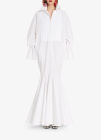 Very long dress in cotton poplin - White