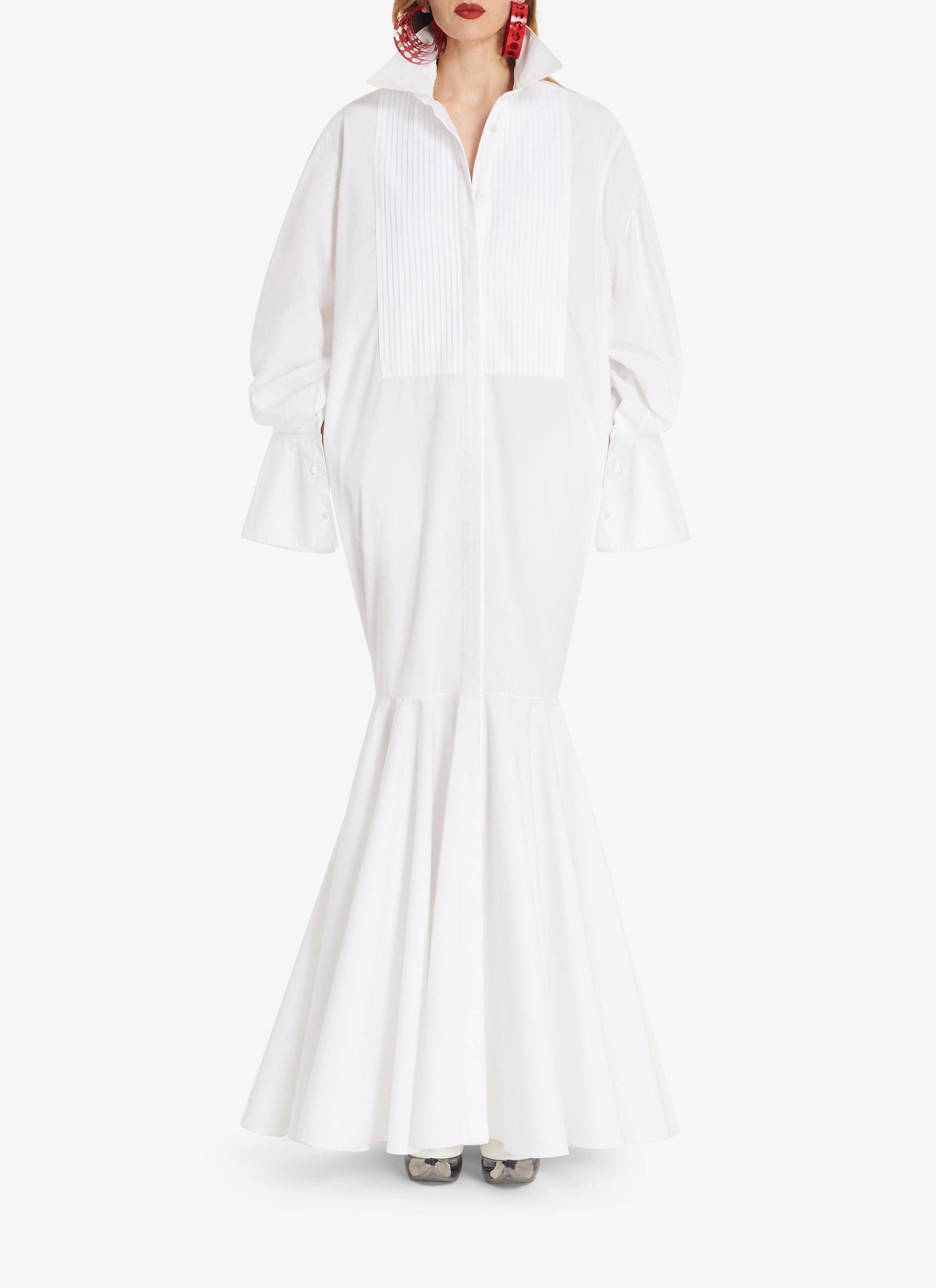 Very long dress in cotton poplin - White