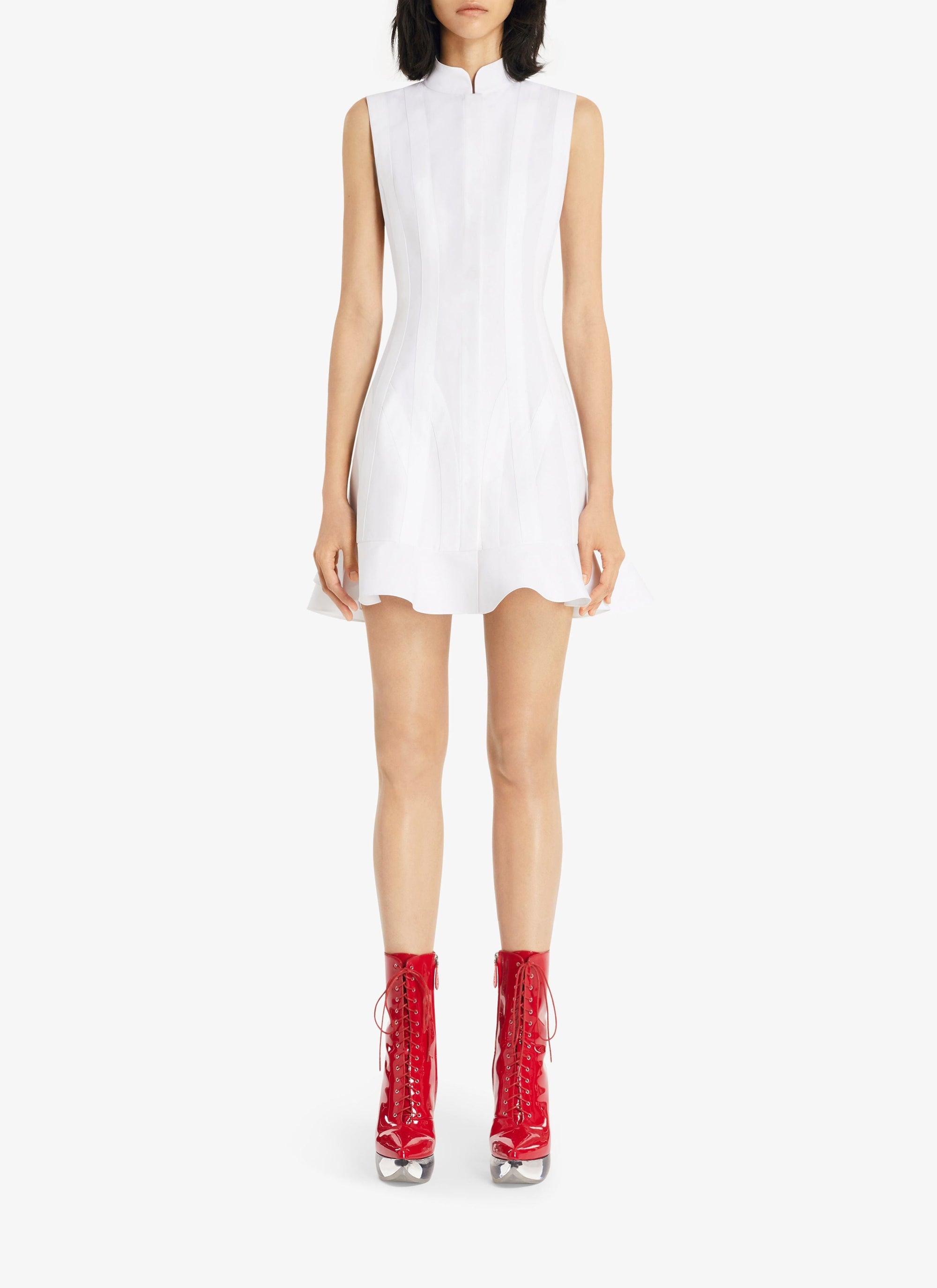Sculpting sleeveless dress in poplin - White