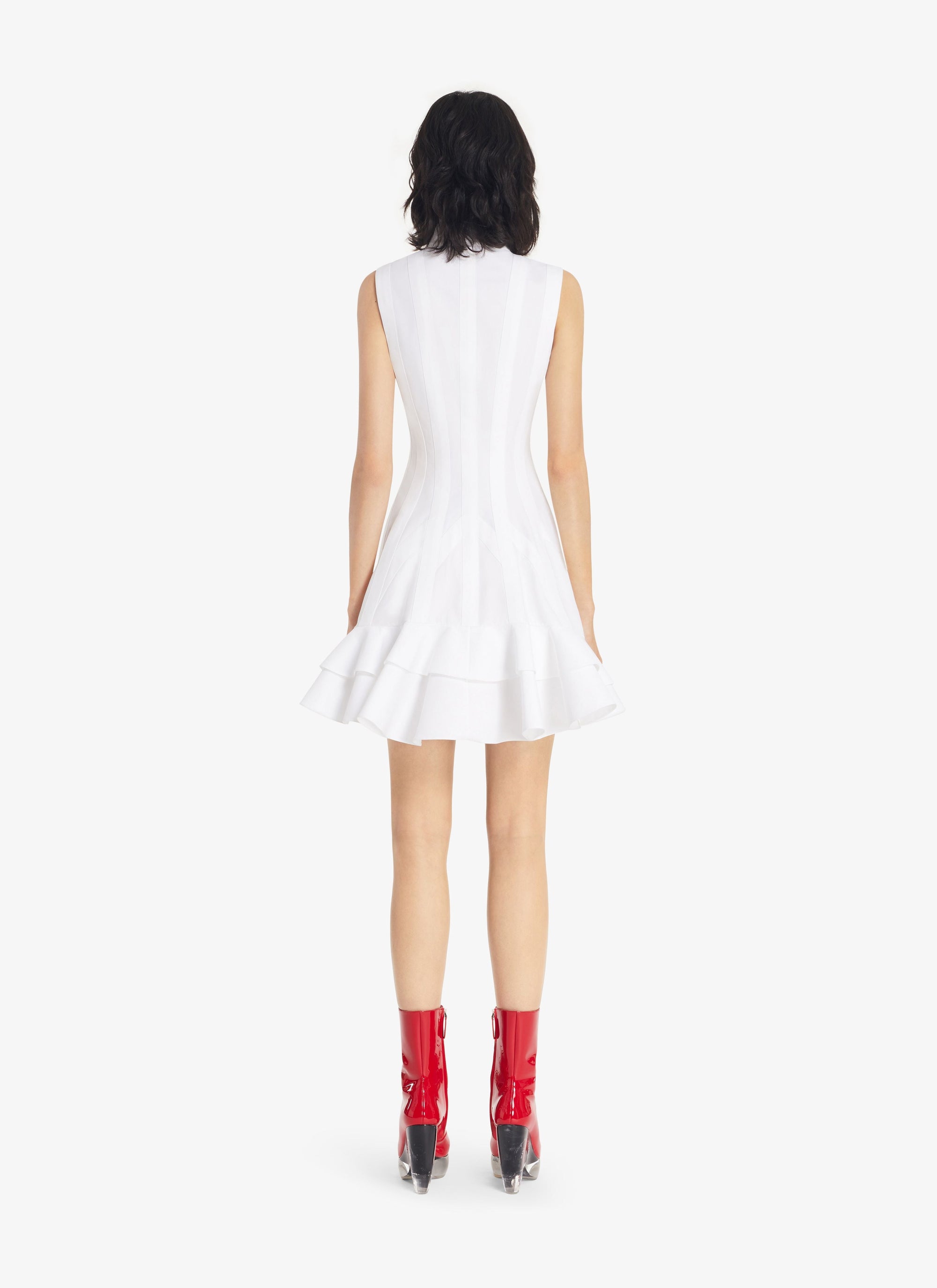 Sculpting sleeveless dress in poplin - White
