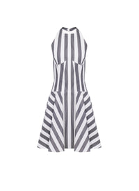 Short summer dress in striped poplin - White & Black