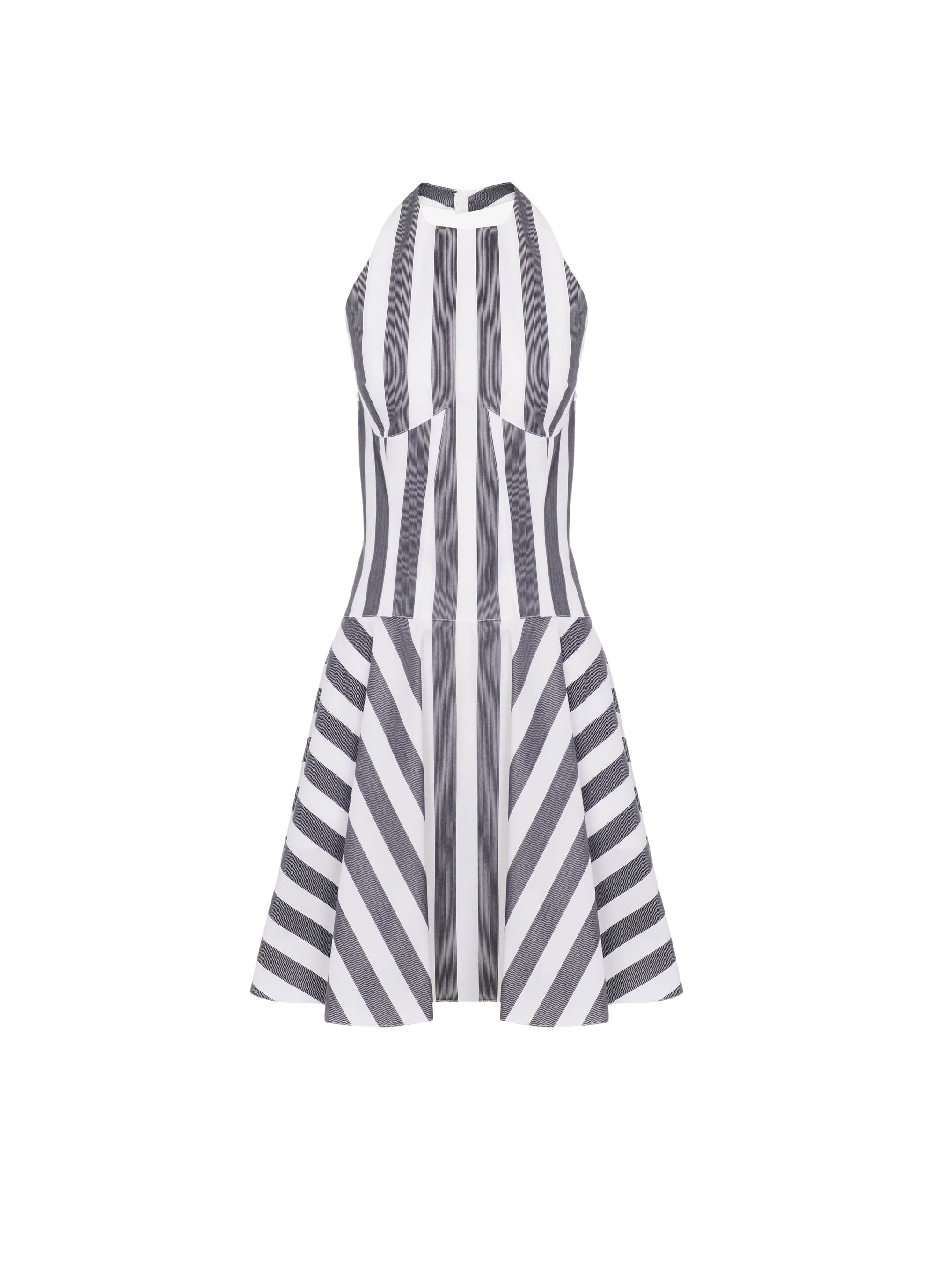 Short summer dress in striped poplin - White & Black