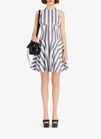 Short summer dress in striped poplin - White & Black