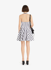 Short summer dress in striped poplin - White & Black
