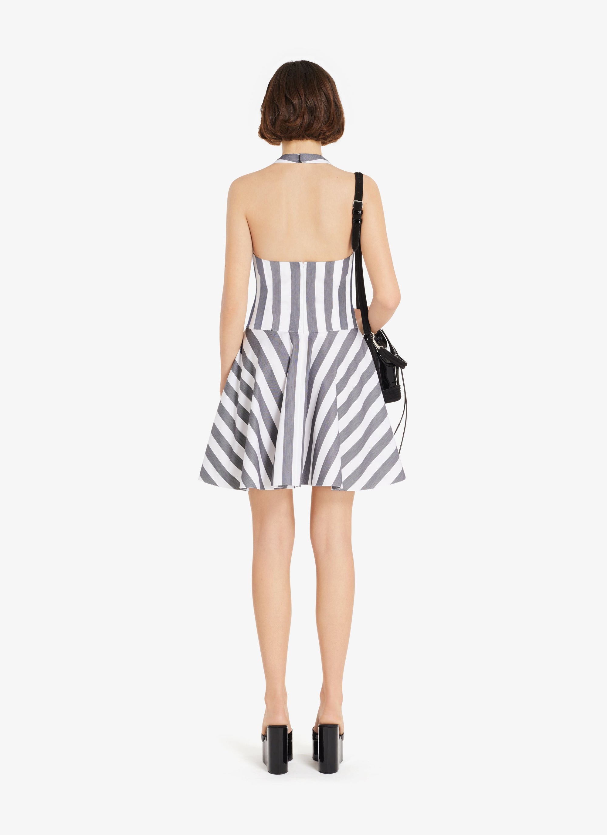 Short summer dress in striped poplin - White & Black