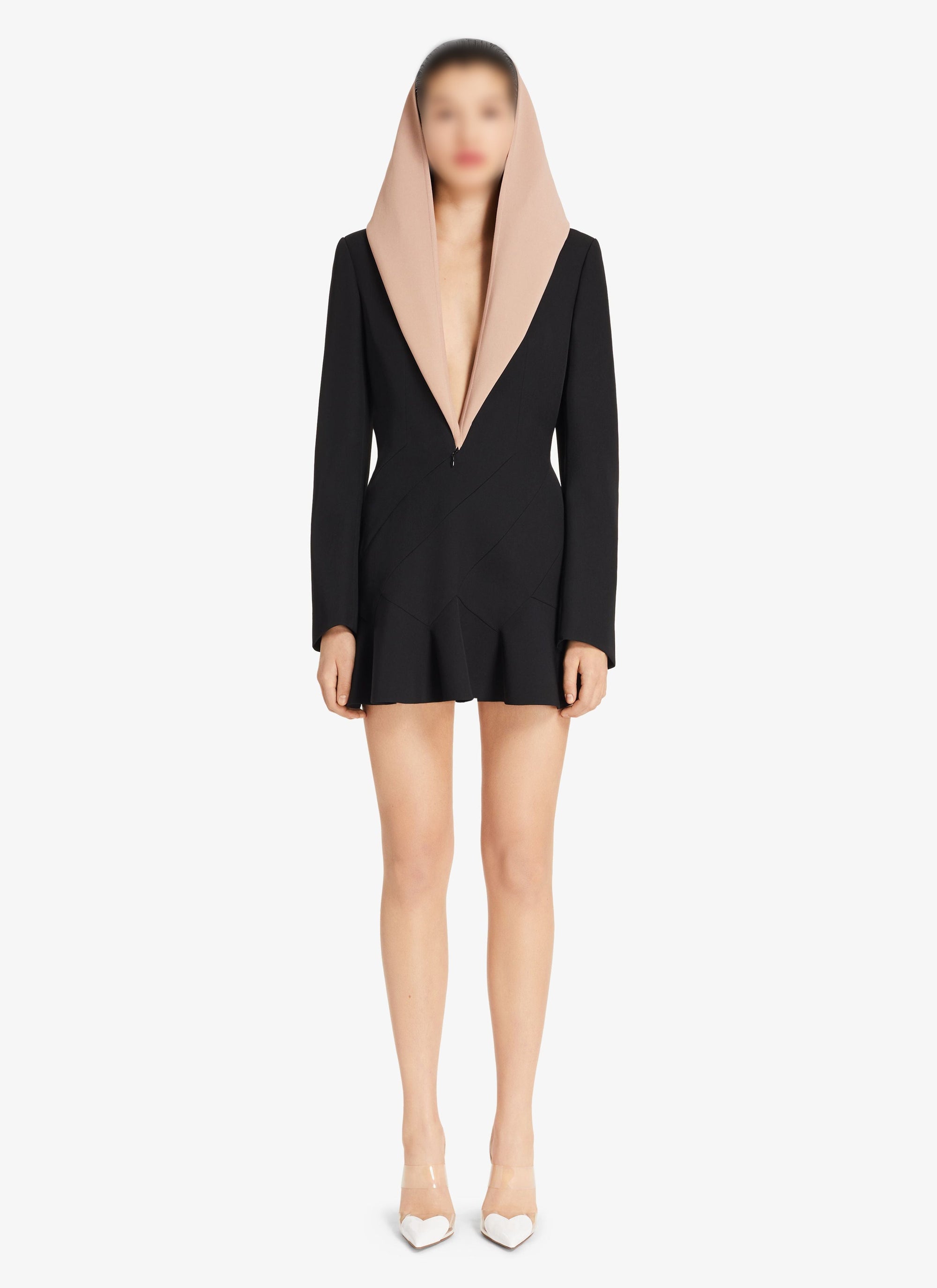 Fitted dress with hood in wool - Black Alaïa