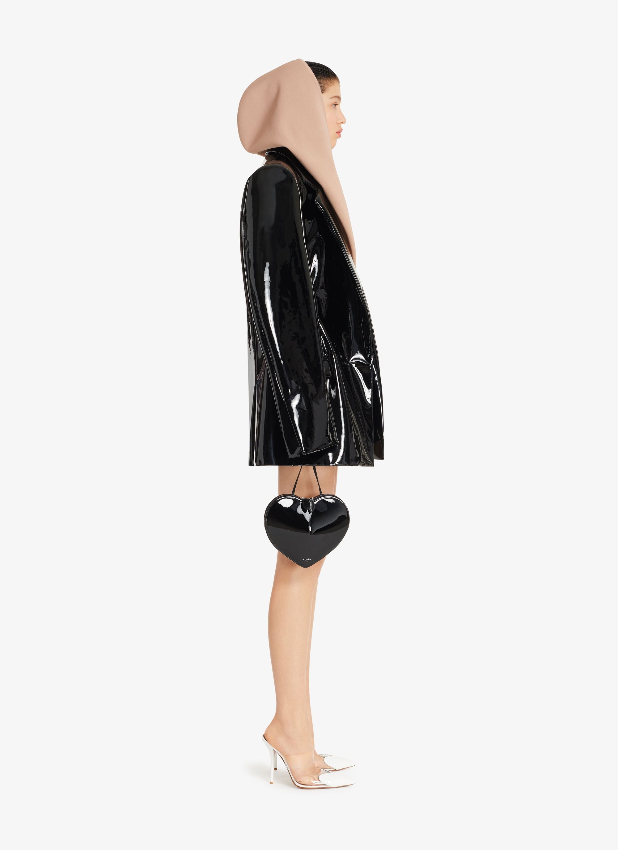 Fitted dress with hood in wool - Black Alaïa