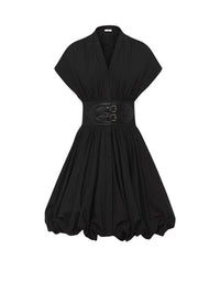 Belted dress in cotton poplin - Black