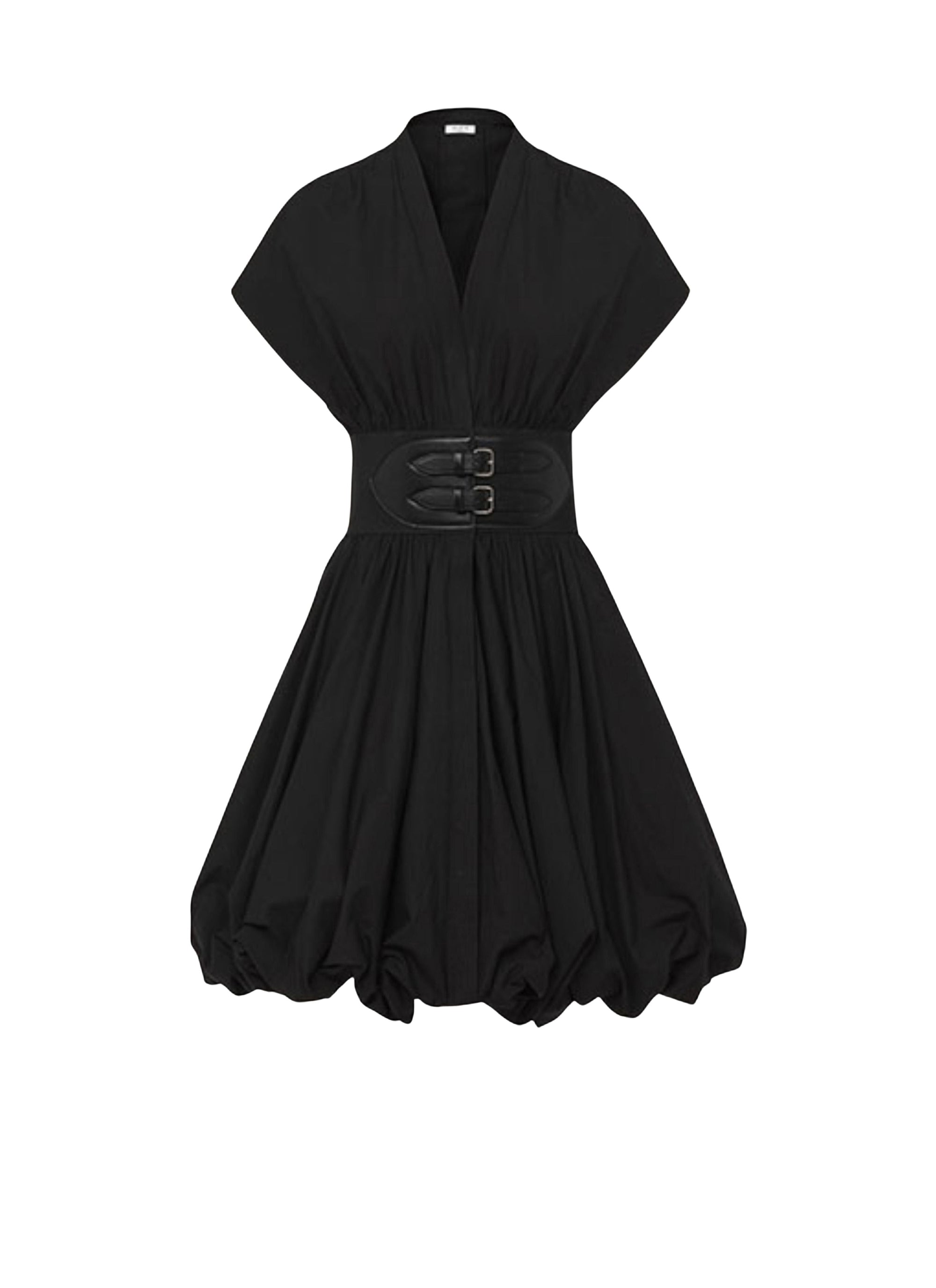 Belted dress in cotton poplin - Black