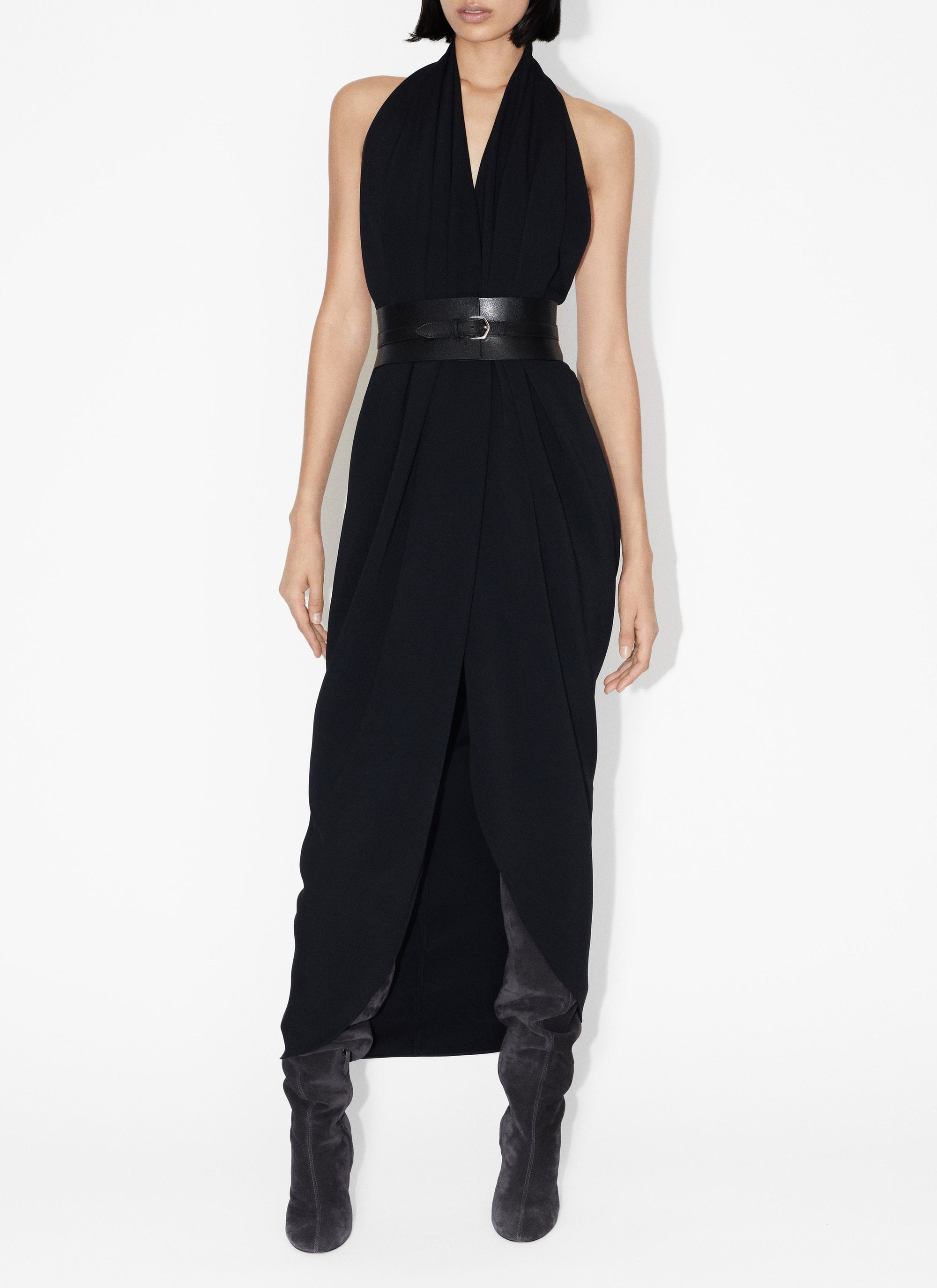 Halter maxi dress in stretch cady - Black Alaïa