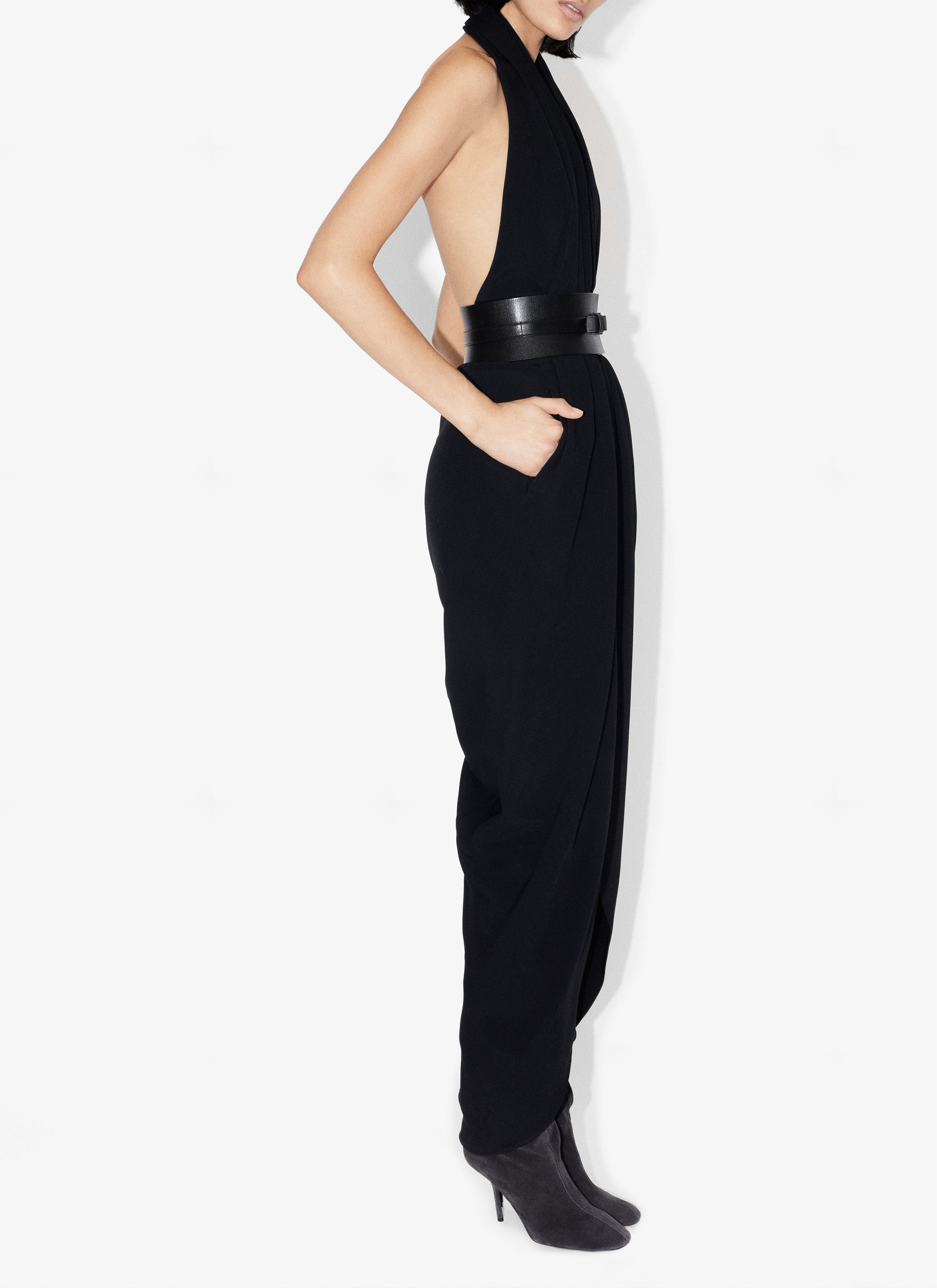 Halter maxi dress in stretch cady - Black Alaïa