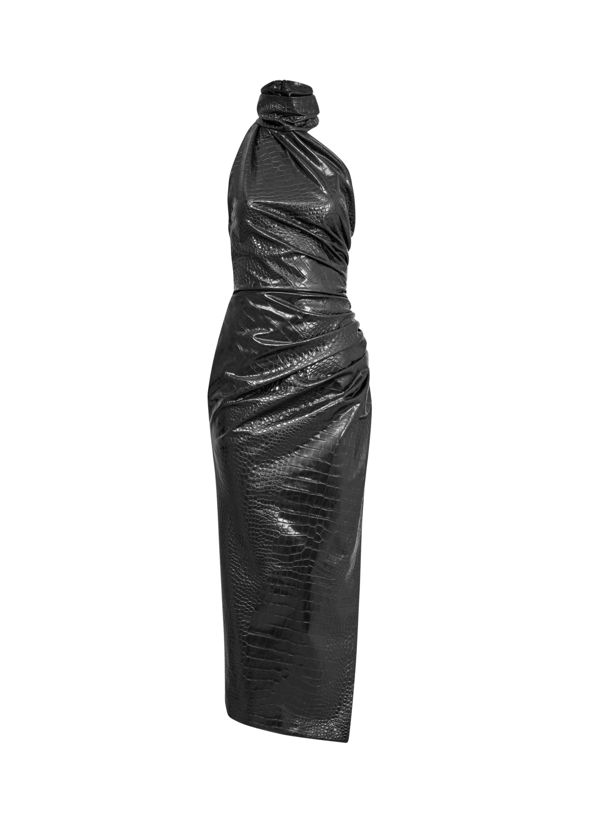 Robe asymétrique embossé croco - Noir Alaïa