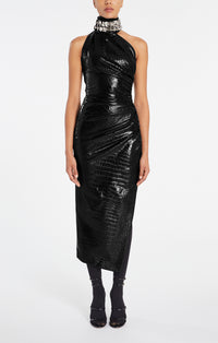 Robe asymétrique embossé croco - Noir Alaïa