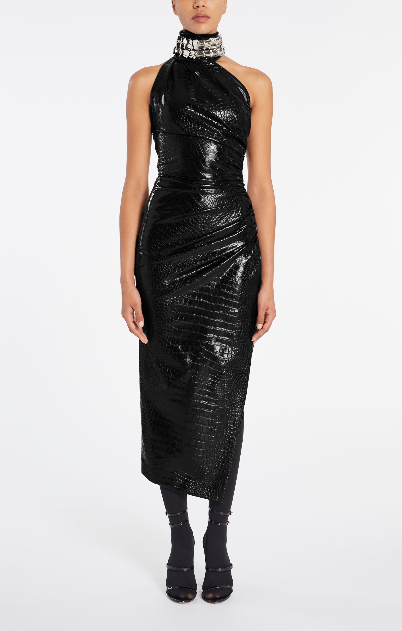 Robe asymétrique embossé croco - Noir Alaïa