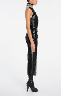 Robe asymétrique embossé croco - Noir Alaïa