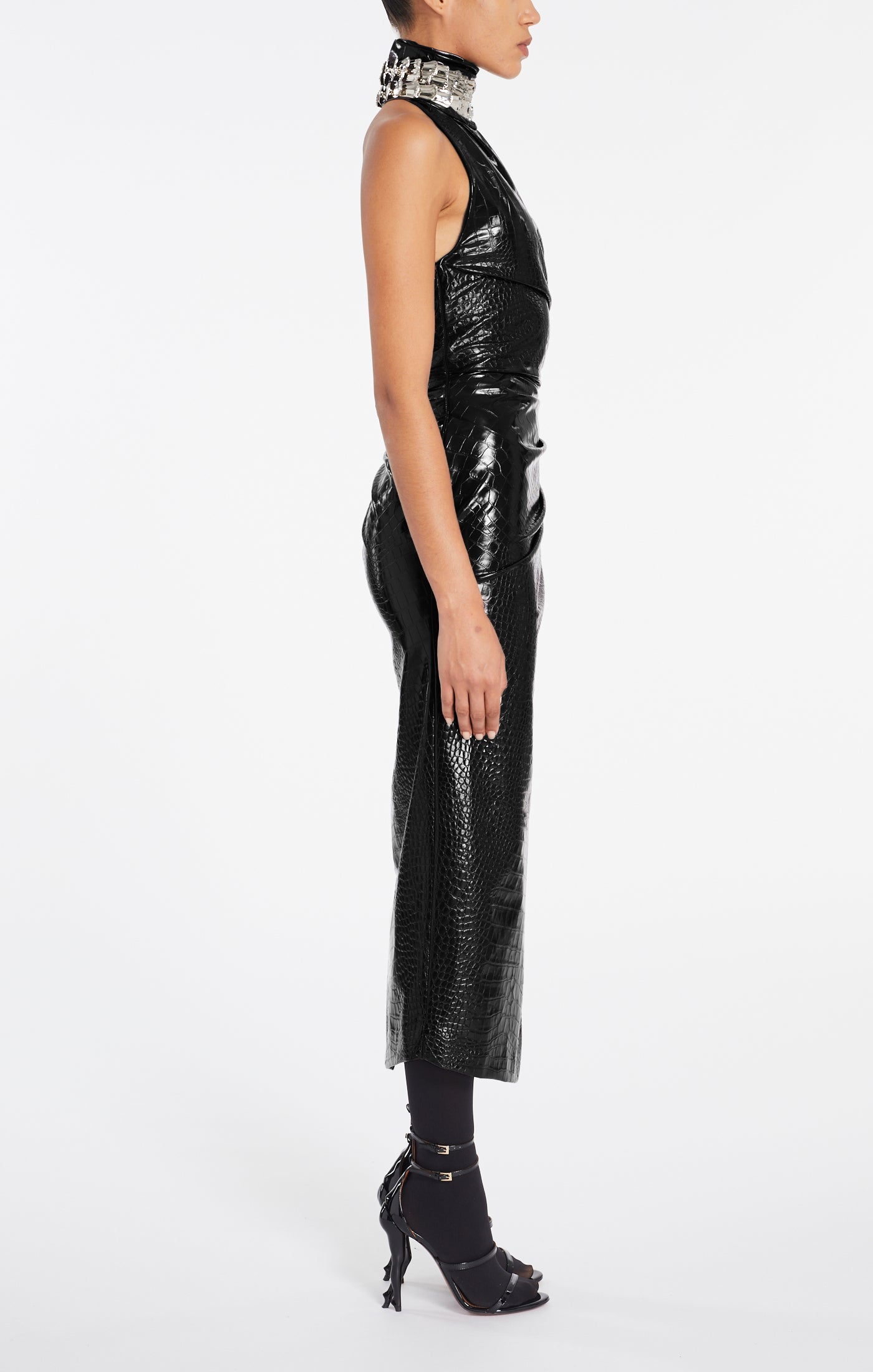 Robe asymétrique embossé croco - Noir Alaïa