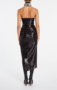 Robe asymétrique embossé croco - Noir Alaïa