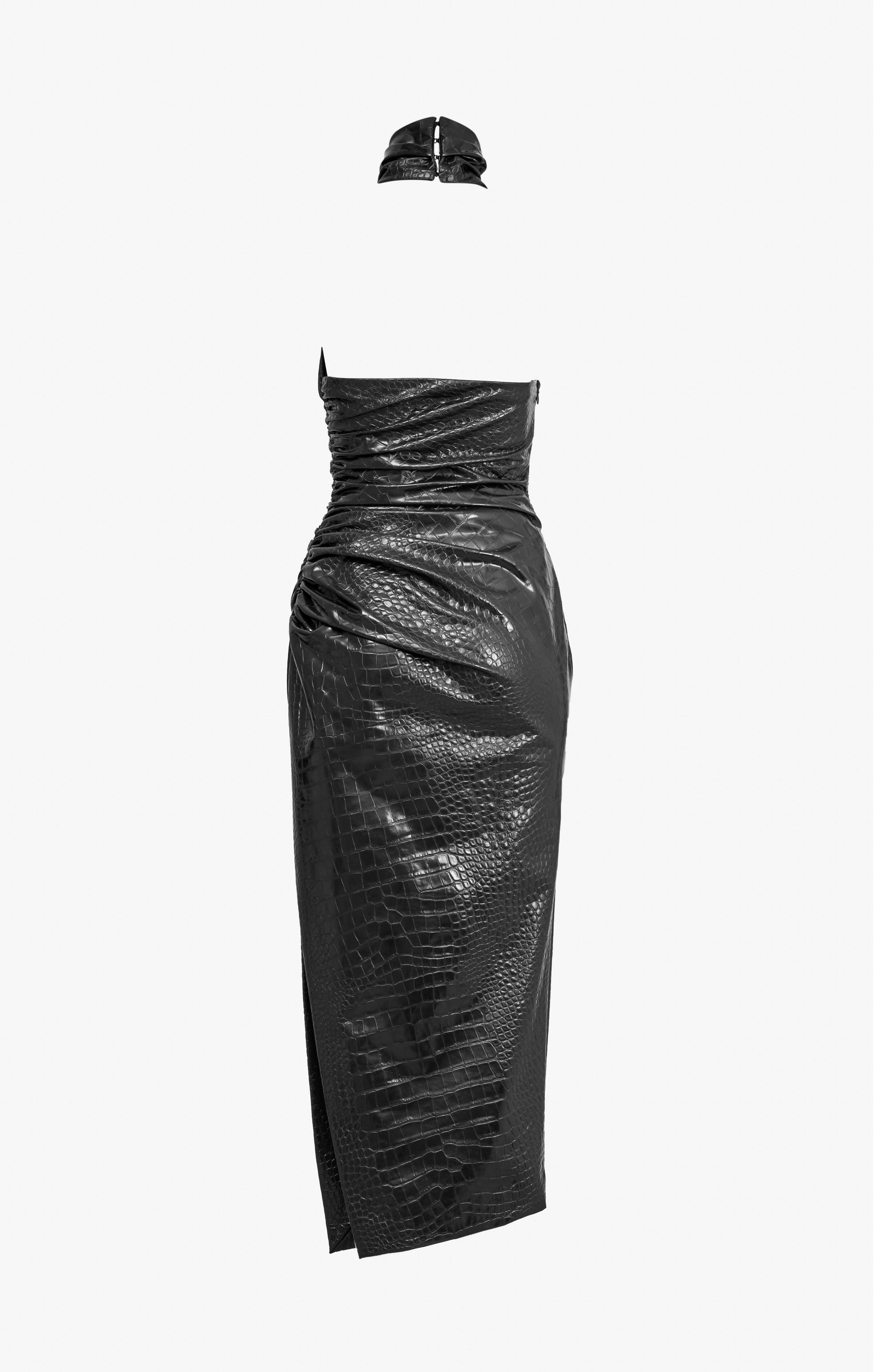 Robe asymétrique embossé croco - Noir Alaïa