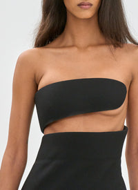 Strapless draped dress in silk and wool - Noir Alaia