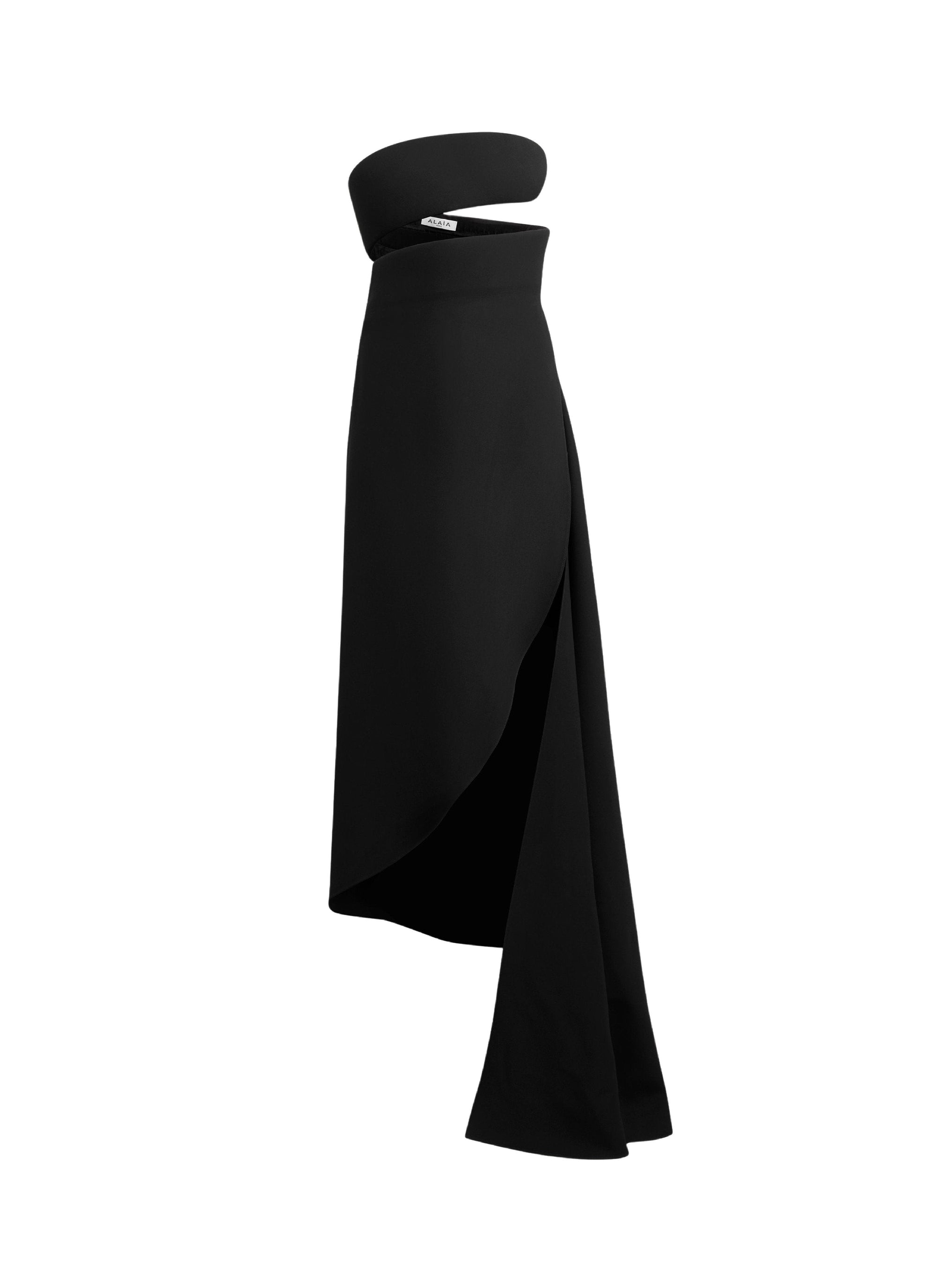 Strapless draped dress in silk and wool - Noir Alaia