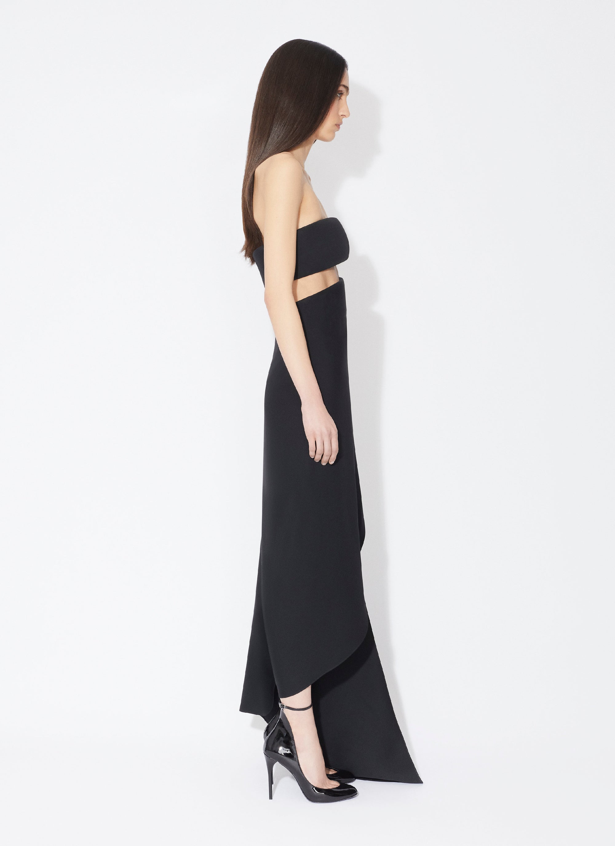 Strapless draped dress in silk and wool - Noir Alaia