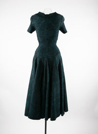 Robe longue évasée à manches courtes - Vert & Noir