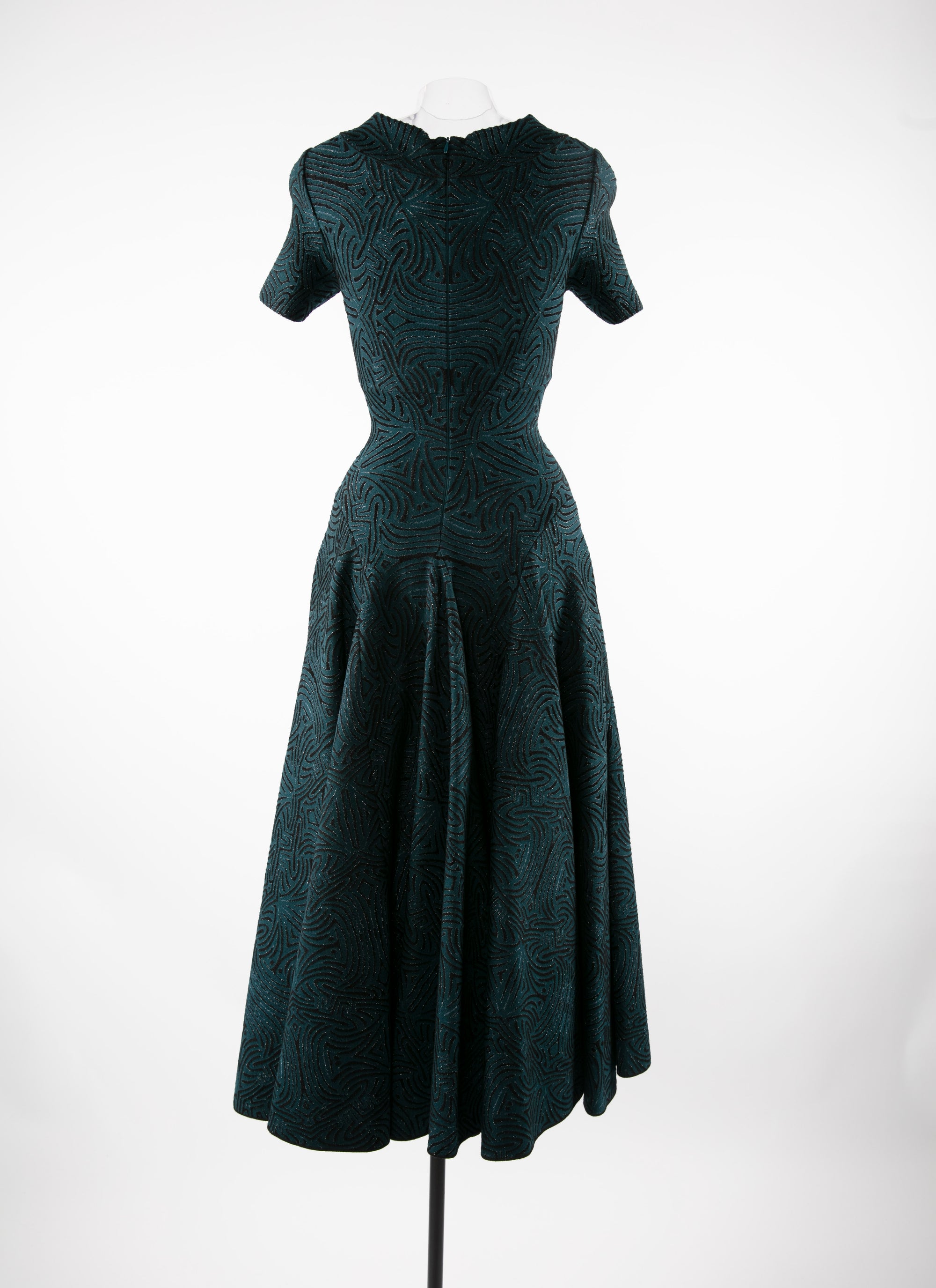 Robe longue évasée à manches courtes - Vert & Noir