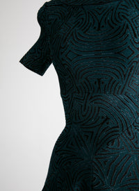 Robe longue évasée à manches courtes - Vert & Noir