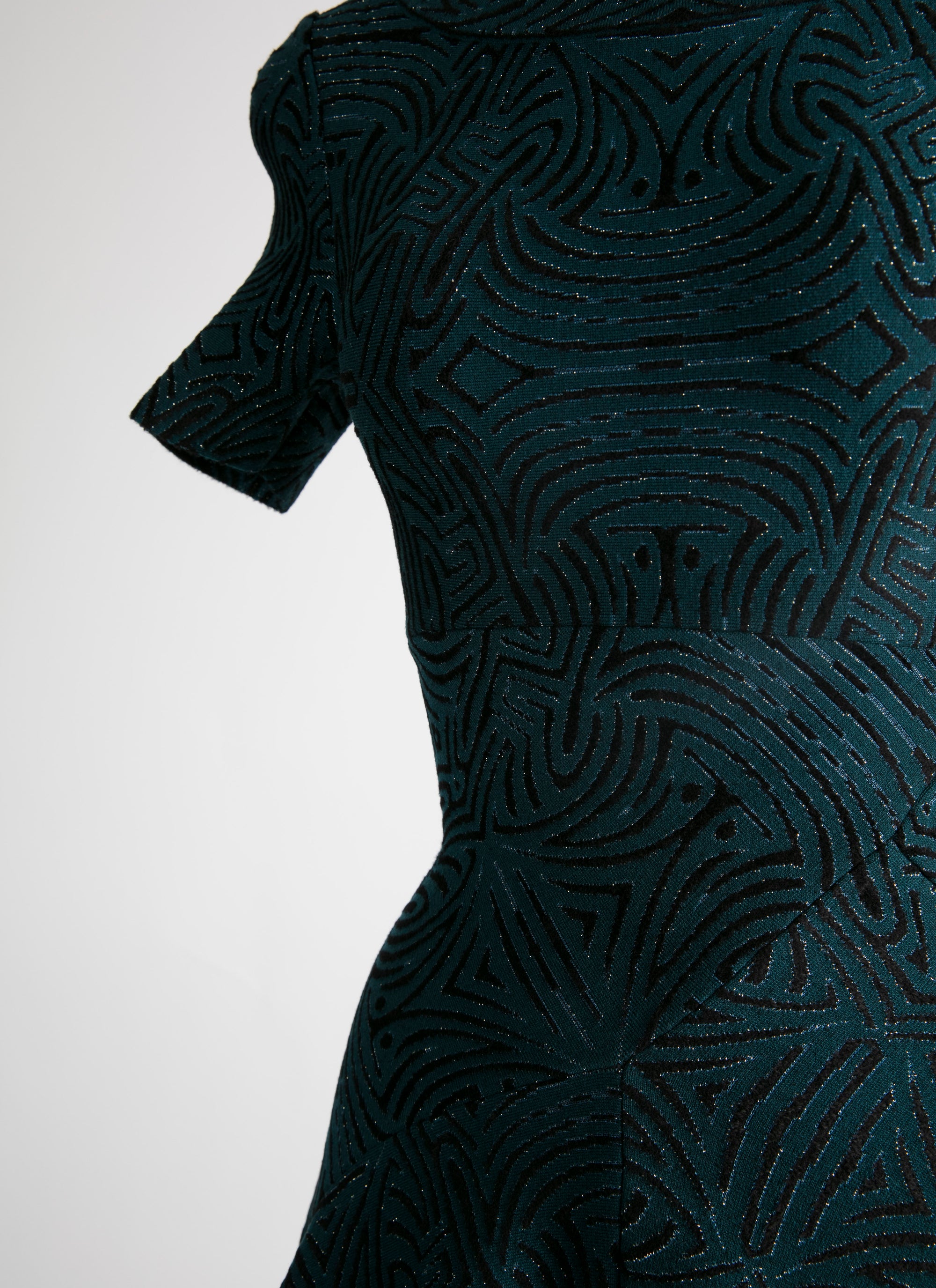 Robe longue évasée à manches courtes - Vert & Noir