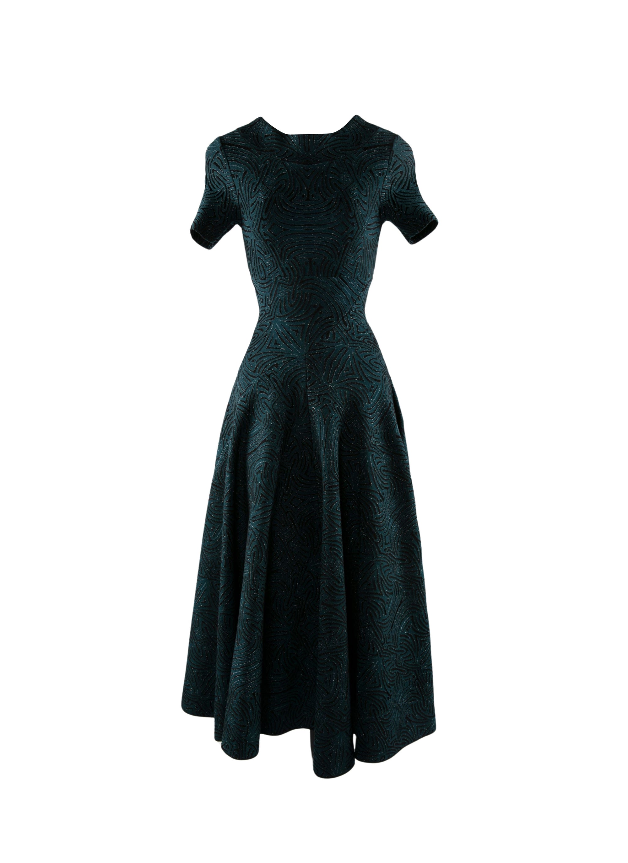 Robe longue évasée à manches courtes - Vert & Noir