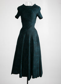 Robe longue évasée à manches courtes - Vert & Noir