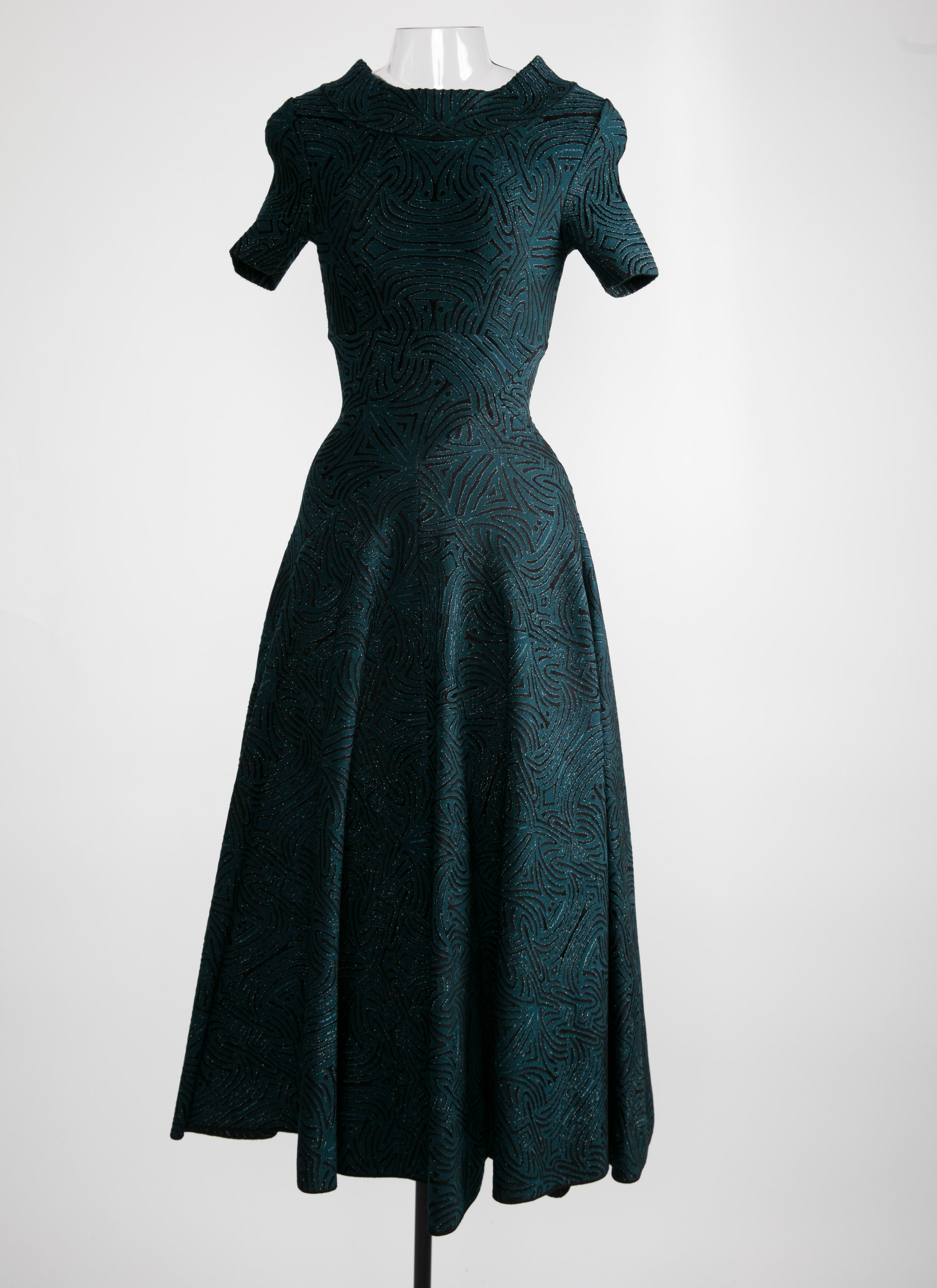 Robe longue évasée à manches courtes - Vert & Noir
