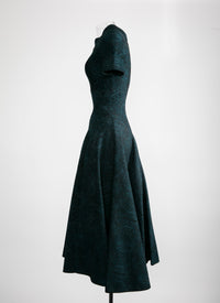 Robe longue évasée à manches courtes - Vert & Noir