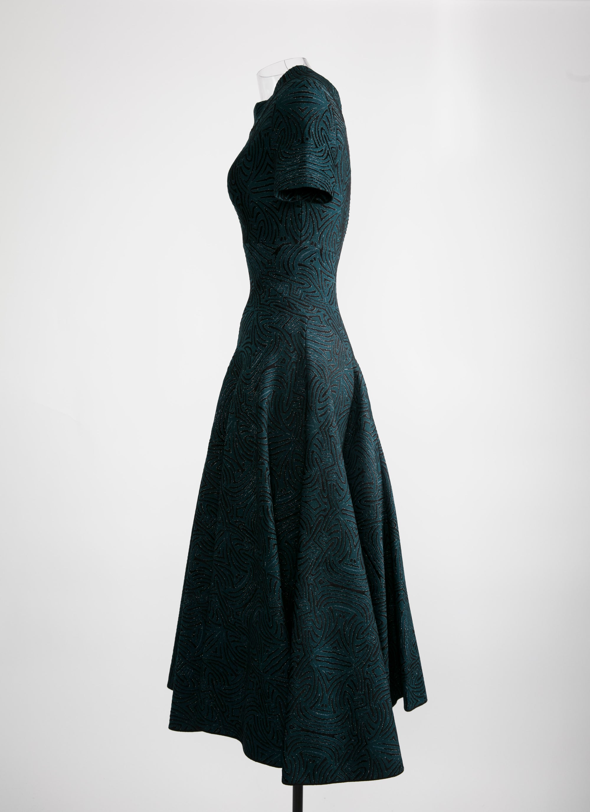 Robe longue évasée à manches courtes - Vert & Noir