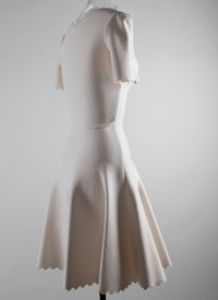 Robe courte évasée col v à manches courtes en laine - Blanc Nacre