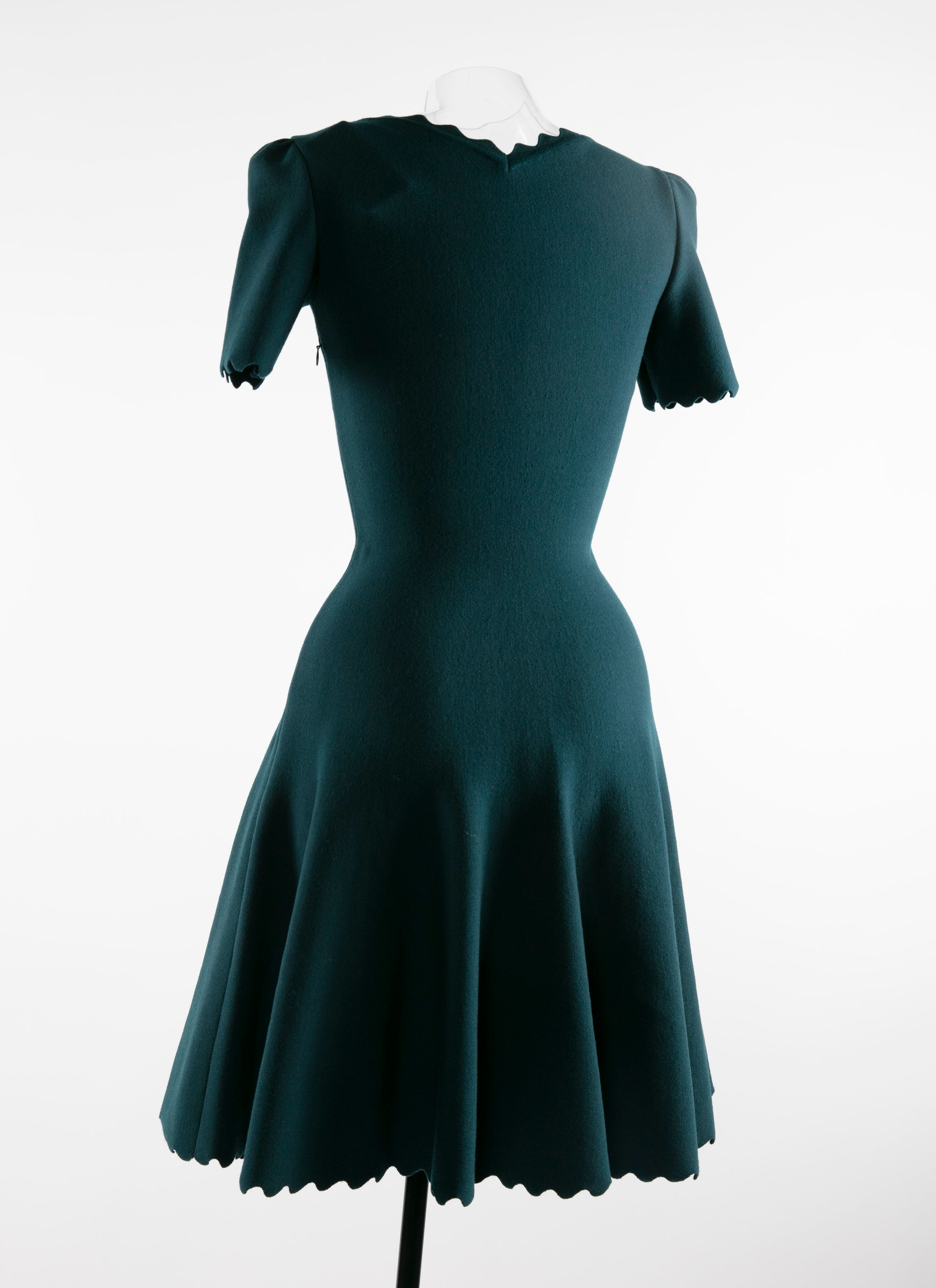 Short wool v-neck flared dress with short sleeves - Dark Petroleum