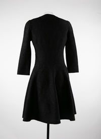 Robe courte évasée à col rond et manches 3/4 - Noir Brillant
