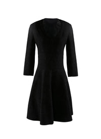 Robe courte évasée à col rond et manches 3/4 - Noir Brillant