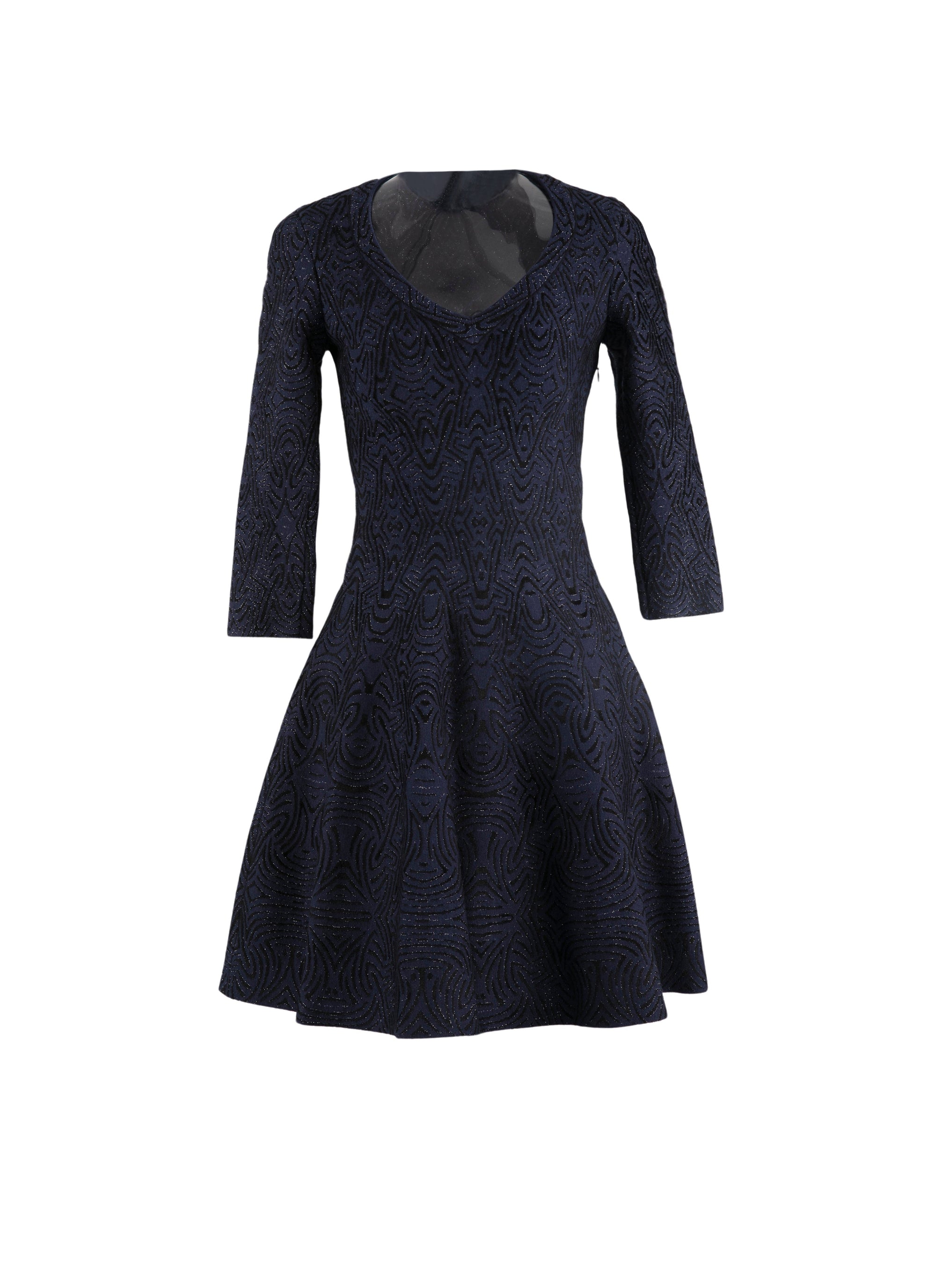 Robe courte évasée à col rond et manches 3/4 - Nuit & Noir