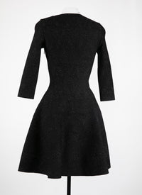Robe courte évasée à col rond et manches 3/4 - Noir Brillant