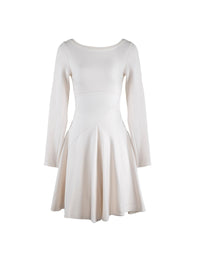 Robe courte évasée col rond à manches longues en laine - Blanc Nacre