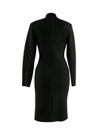 Robe droite zippée à col montant en laine - Noir